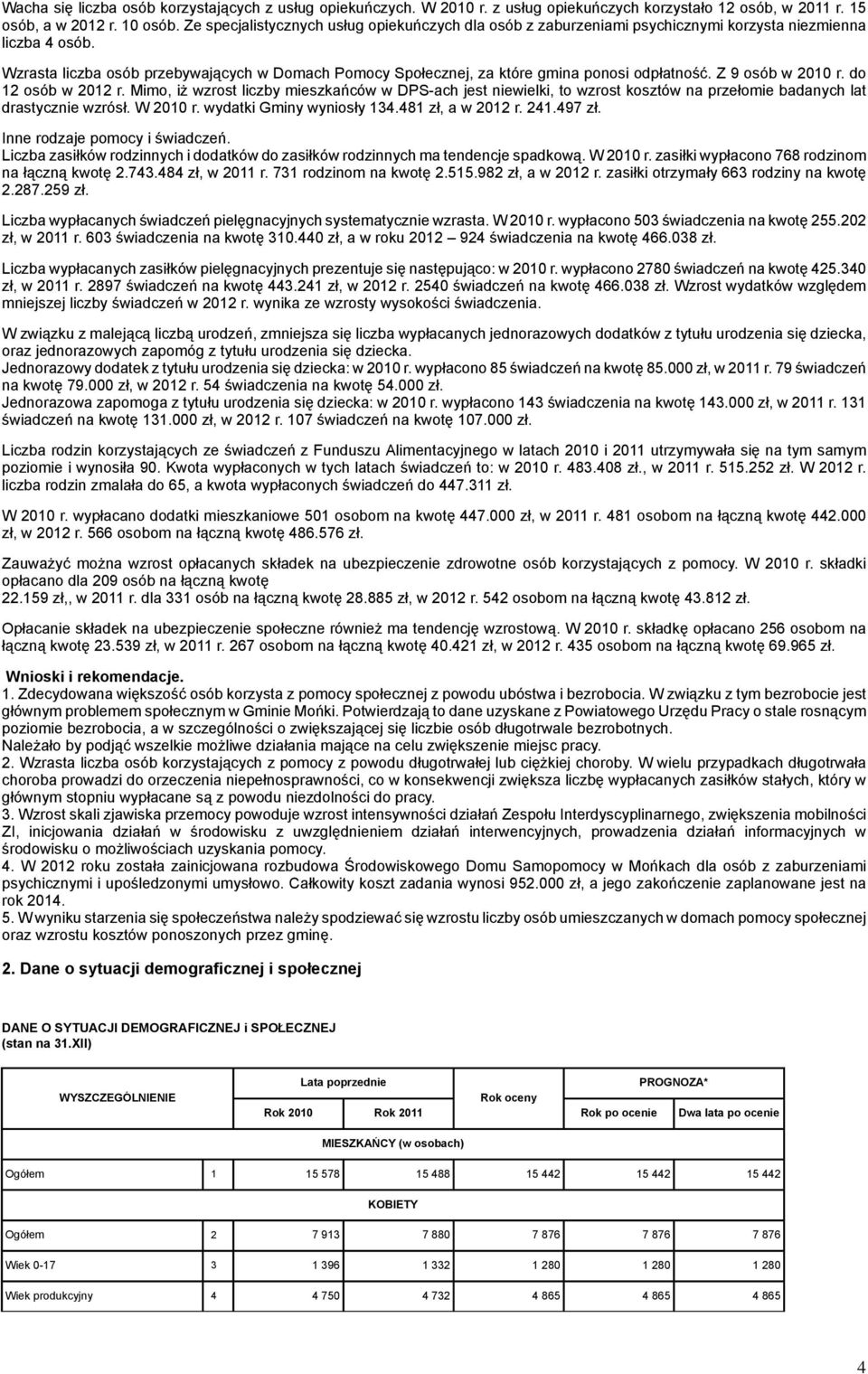 Wzrasta liczba osób przebywających w Domach Pomocy Społecznej, za które gmina ponosi odpłatność. Z 9 osób w 2010 r. do 12 osób w 2012 r.