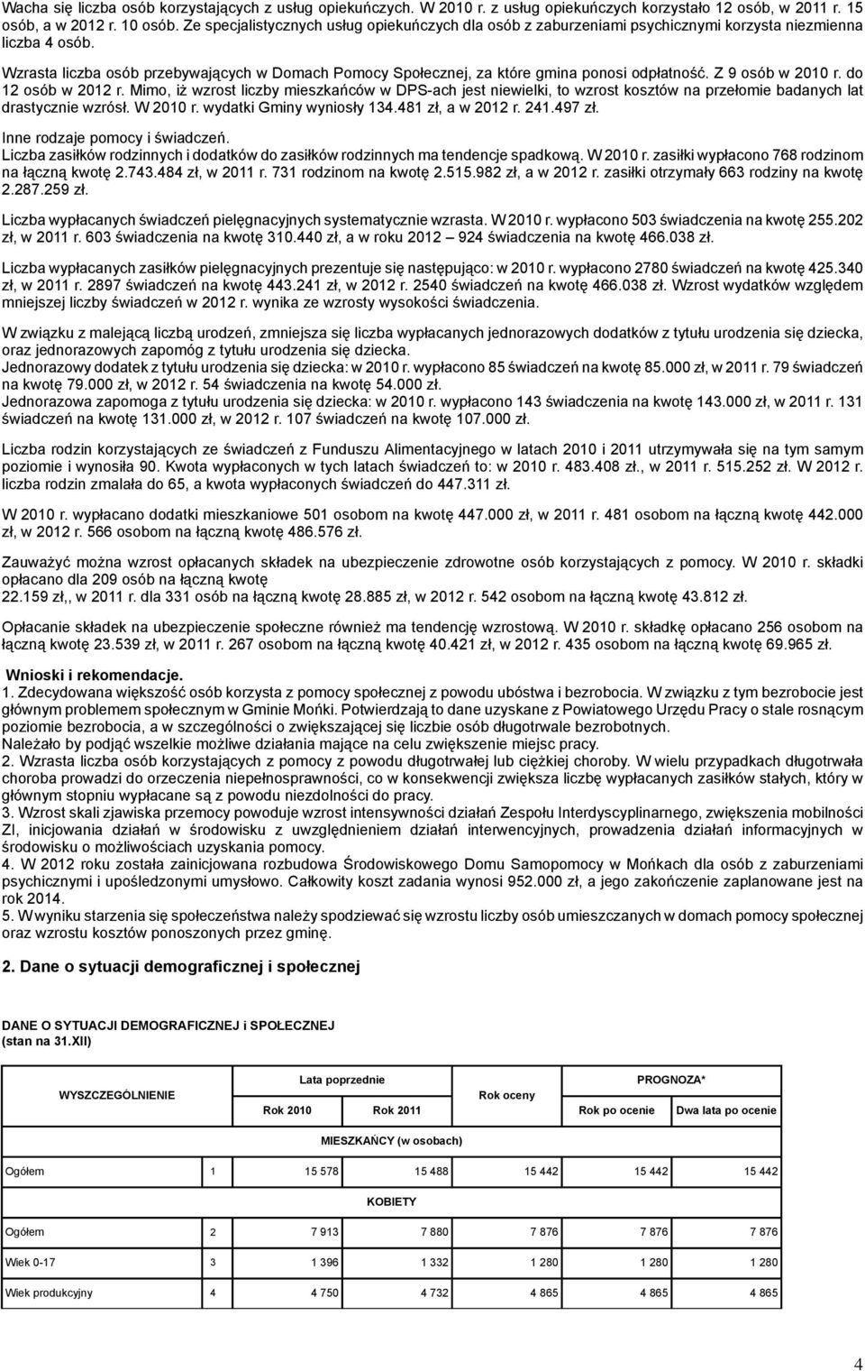 Wzrasta liczba osób przebywających w Domach Pomocy Społecznej, za które gmina ponosi odpłatność. Z 9 osób w 2010 r. do 12 osób w 2012 r.