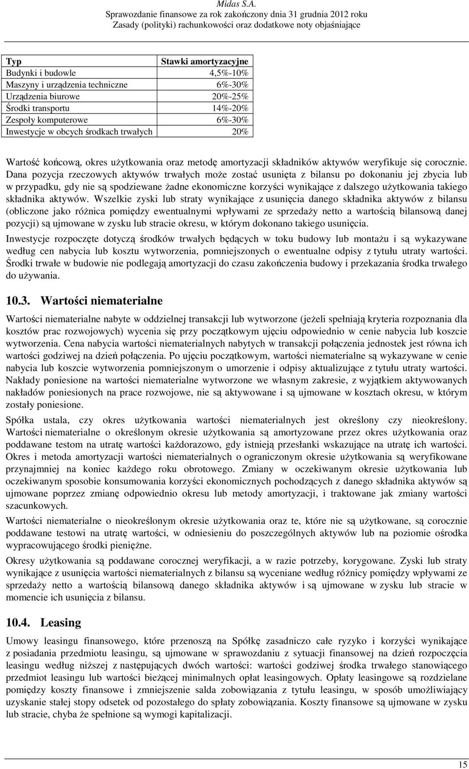 Dana pozycja rzeczowych aktywów trwałych moŝe zostać usunięta z bilansu po dokonaniu jej zbycia lub w przypadku, gdy nie są spodziewane Ŝadne ekonomiczne korzyści wynikające z dalszego uŝytkowania