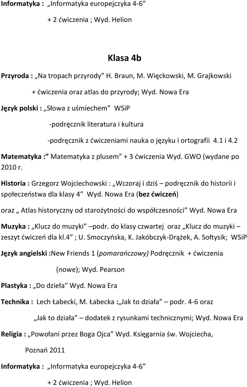 GWO (wydane po 2010 r. Historia : Grzegorz Wojciechowski : Wczoraj i dziś podręcznik do historii i społeczeństwa dla klasy 4 Wyd.