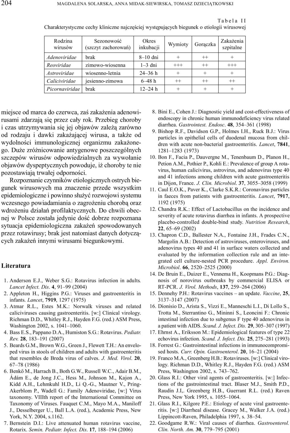 Caliciviridae jesienno-zimowa 6 48 h ++ ++ ++ Picornaviridae brak 12 24 h + + + miejsce od marca do czerwca, zaœ zaka enia adenowirusami zdarzaj¹ siê przez ca³y rok.