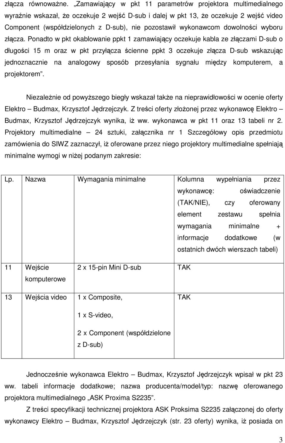 wykonawcom dowolności wyboru złącza.