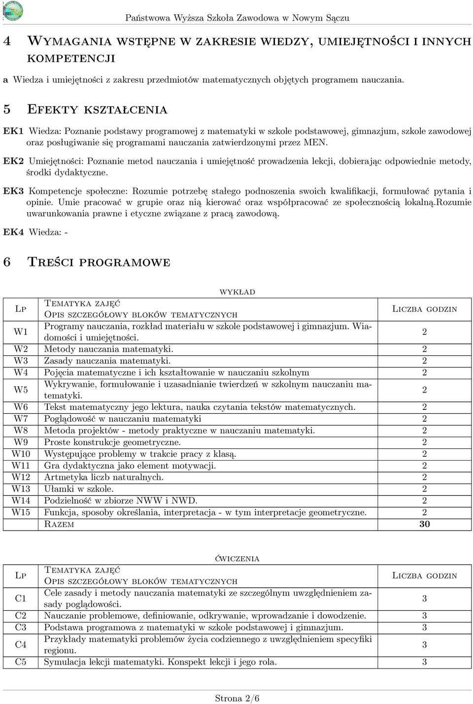 EK2 Umiejętności: Poznanie metod nauczania i umiejętność prowadzenia lekcji, dobierając odpowiednie metody, środki dydaktyczne.