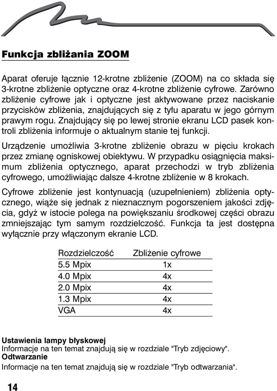 Znajduj¹cy siê po lewej stronie ekranu LCD pasek kontroli zbli enia informuje o aktualnym stanie tej funkcji.