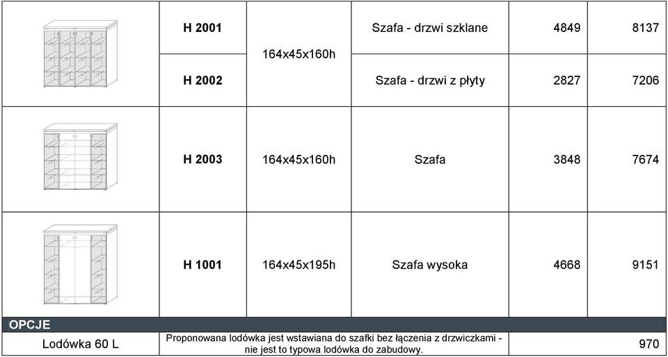 wysoka 4668 9151 OPCJE Lodówka 60 L Proponowana lodówka jest wstawiana do