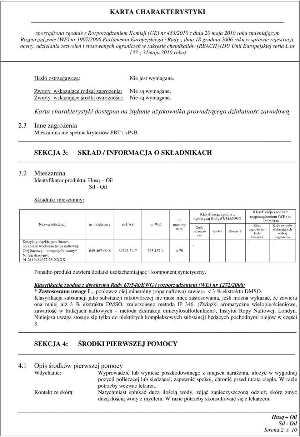 SEKCJA 3: SKŁAD / INFORMACJA O SKŁADNIKACH 3.