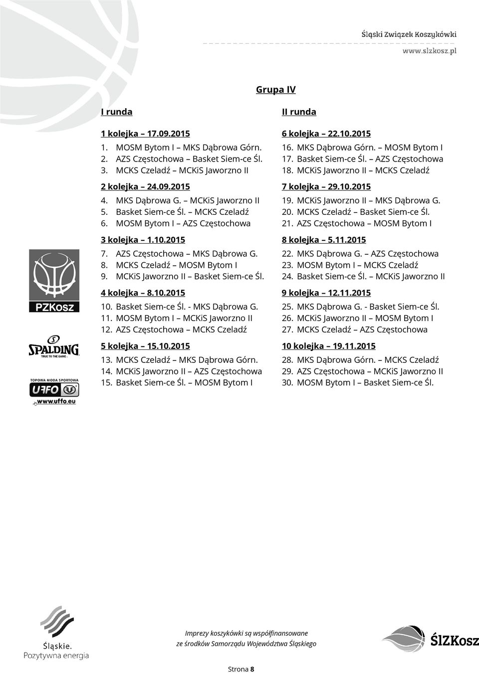 MOSM Bytom I MCKiS Jaworzno II 12. AZS Częstochowa MCKS Czeladź 13. MCKS Czeladź MKS Dąbrowa Górn. 14. MCKiS Jaworzno II AZS Częstochowa 15. Basket Siem-ce Śl. MOSM Bytom I 16. MKS Dąbrowa Górn. MOSM Bytom I 17.