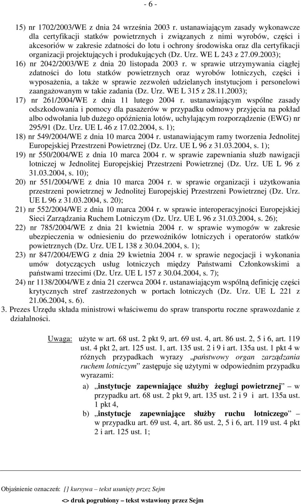 organizacji projektujących i produkujących (Dz. Urz. WE L 243 z 27.09.2003); 16) nr 2042/2003/WE z dnia 20 listopada 2003 r.