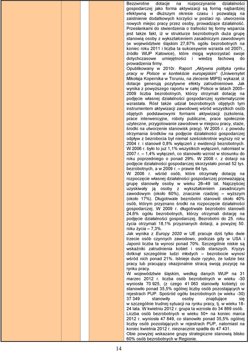 Przesłankami do stwierdzenia o trafności tej formy wsparcia jest także fakt, iż w strukturze bezrobotnych duża grupę stanowią osoby z wykształceniem zasadniczym zawodowym (w województwie śląskim