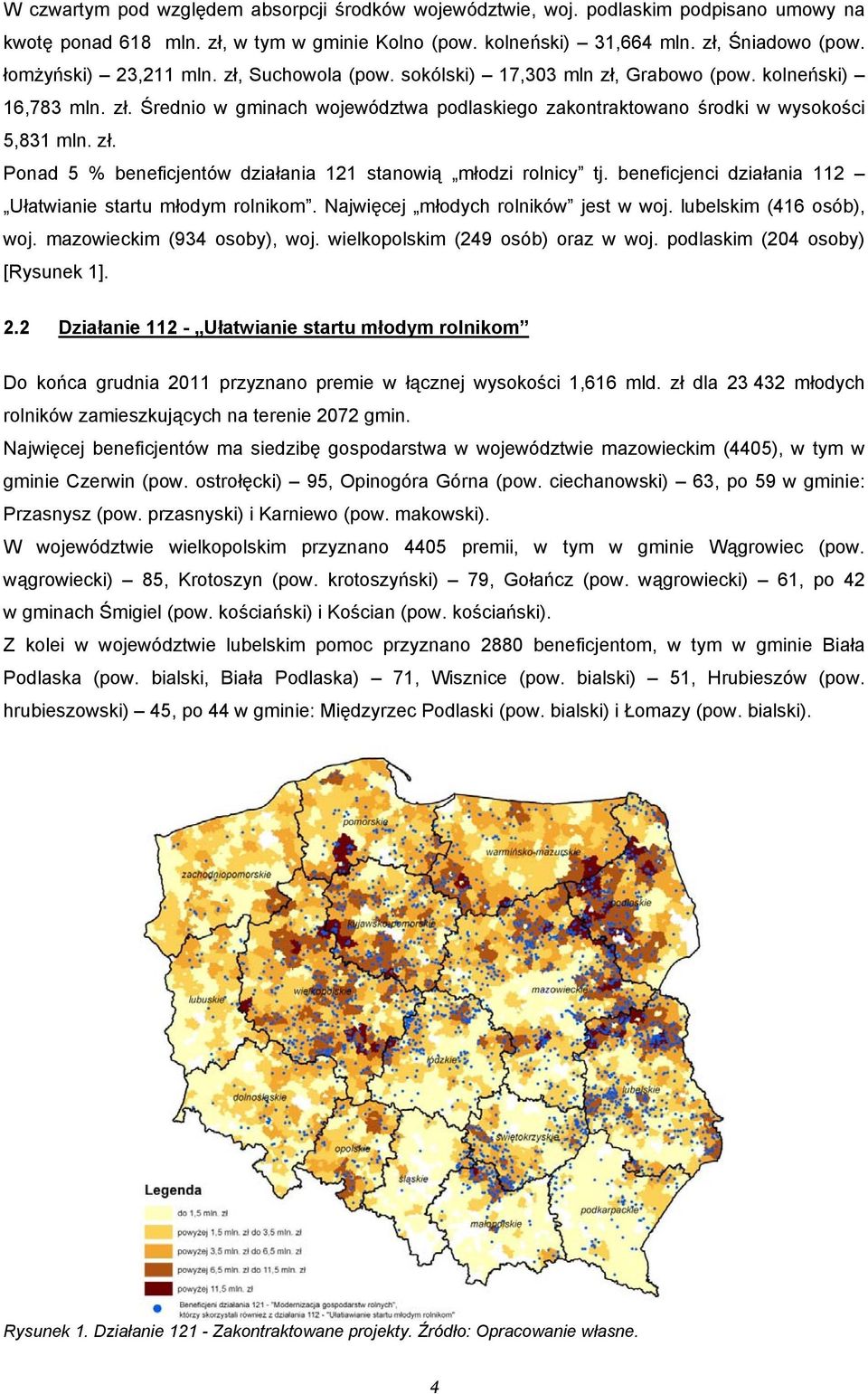 beneficjenci działania 112 Ułatwianie startu młodym rolnikom. Najwięcej młodych rolników jest w woj. lubelskim (416 osób), woj. mazowieckim (934 osoby), woj. wielkopolskim (249 osób) oraz w woj.