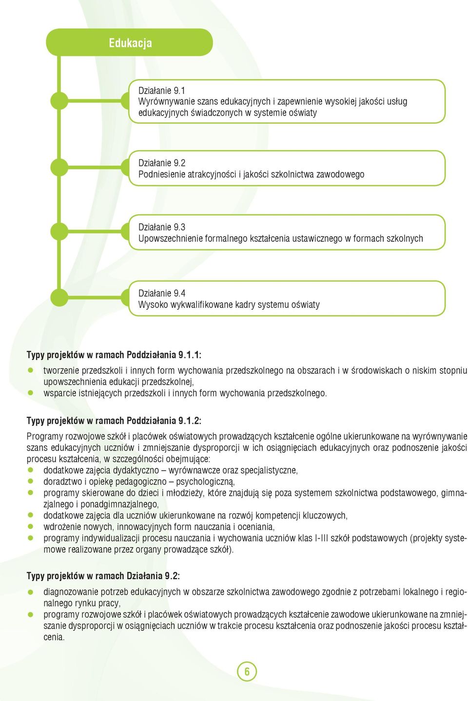 4 Wysoko wykwalifikowane kadry systemu oświaty Typy projektów w ramach Poddziałania 9.1.