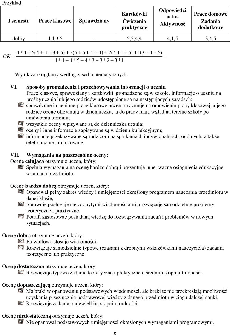 Sposoby gromadzenia i przechowywania informacji o uczniu Prace klasowe, sprawdziany i kartkówki gromadzone są w szkole.
