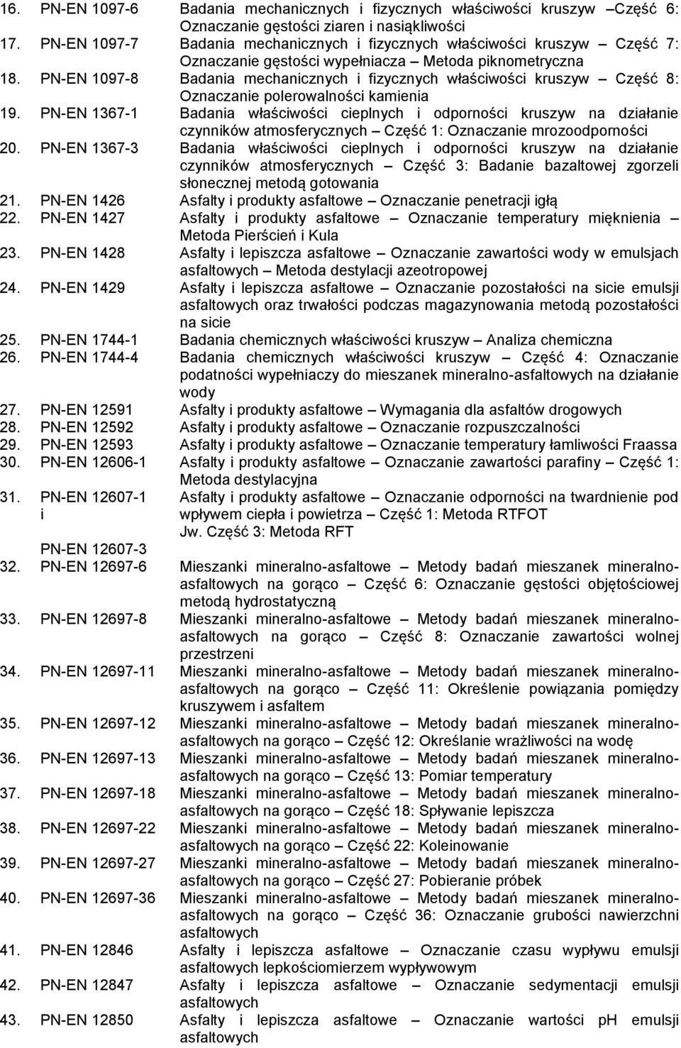 PN-EN 1097-8 Badania mechanicznych i fizycznych właściwości kruszyw Część 8: Oznaczanie polerowalności kamienia 19.