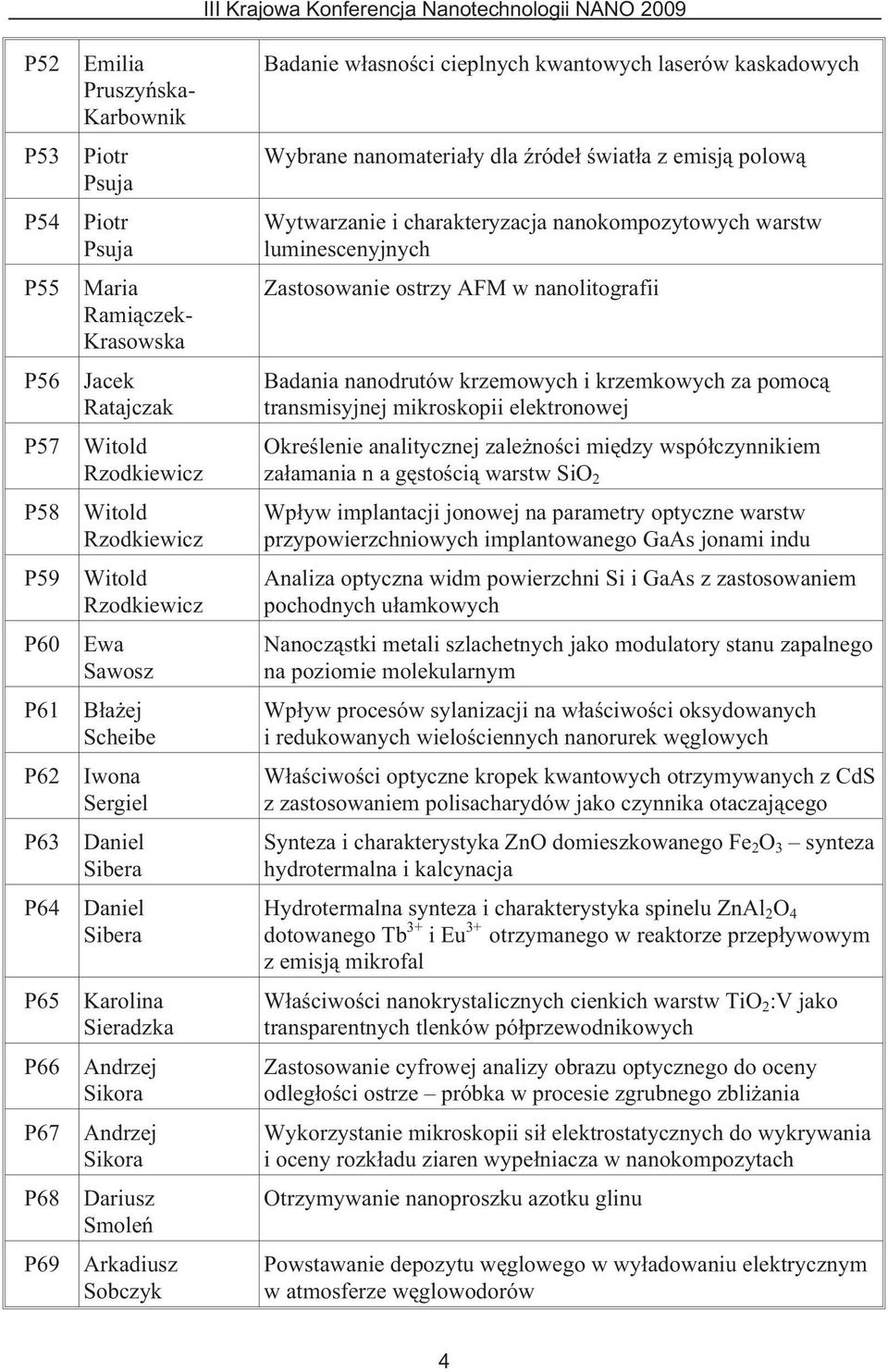 œwiat³a z emisj¹ polow¹ Wytwarzanie i charakteryzacja nanokompozytowych warstw luminescenyjnych Zastosowanie ostrzy AFM w nanolitografii Badania nanodrutów krzemowych i krzemkowych za pomoc¹