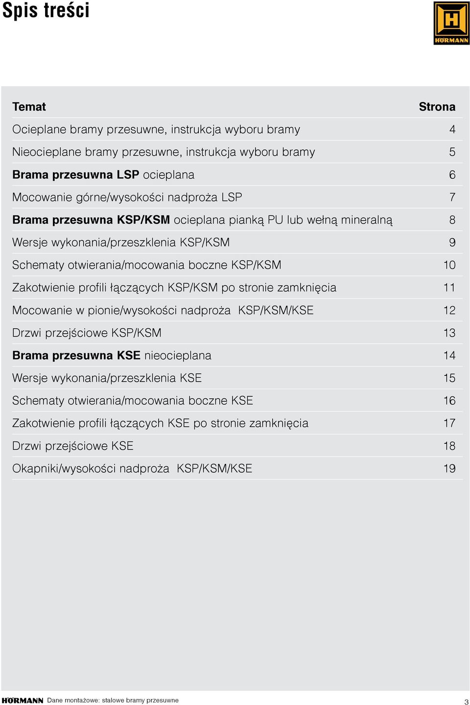 po stronie zmknięci 11 Mocownie w pionie/wysokości ndproż KSP/KSM/KSE 12 Drzwi przejściowe KSP/KSM 13 Brm przesuwn KSE nieociepln 14 Wersje wykonni/przeszkleni KSE 15 Schemty