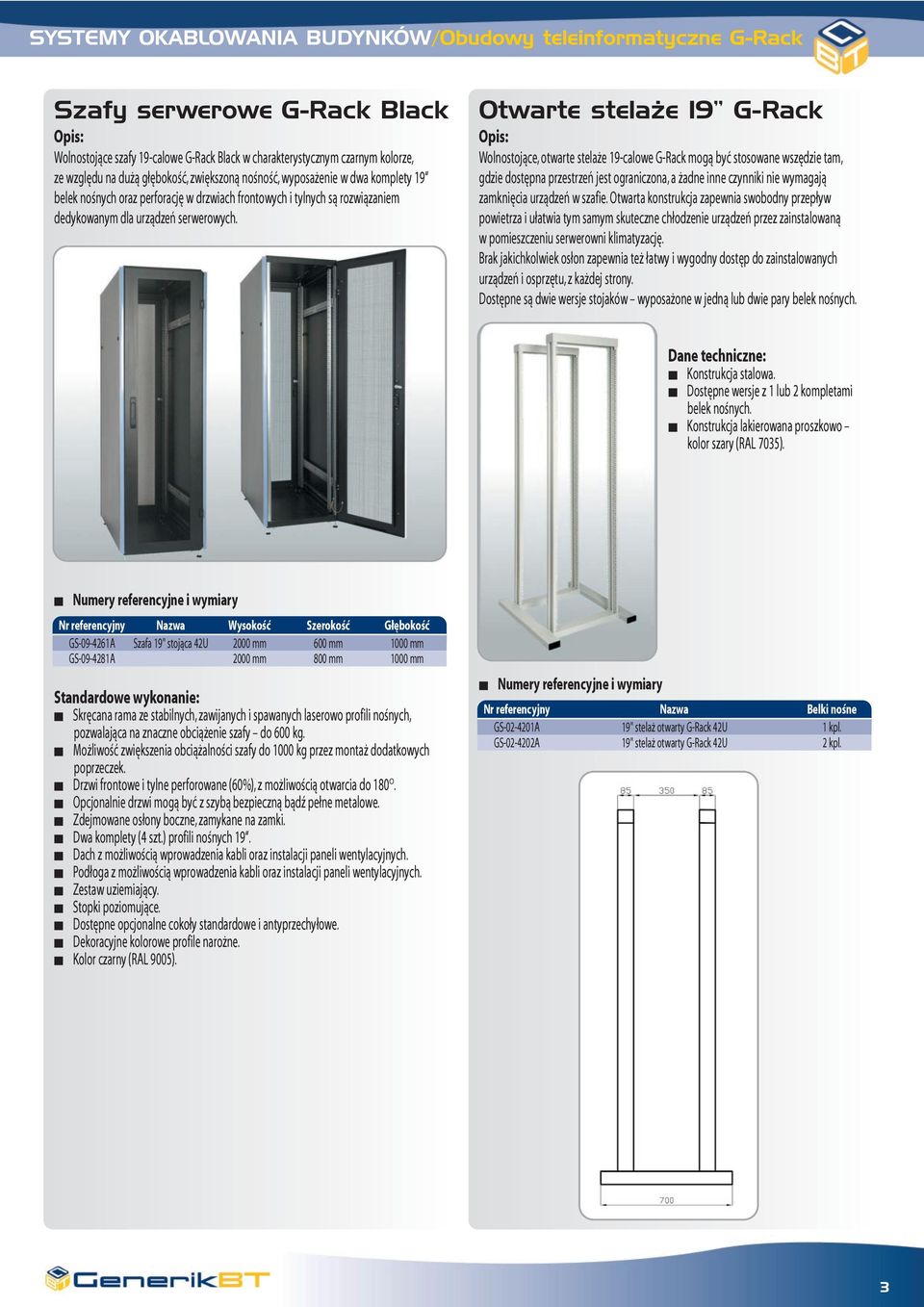 Oware sela e 19 G-Rack Wolnosojące, oware selaże 19-calowe G-Rack mogą być sosowane wszędzie am, gdzie dosępna przesrzeń jes ograniczona, a żadne inne czynniki nie wymagają zamknięcia urządzeń w