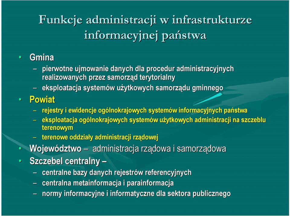 ogólnokrajowych systemów w użytkowych u administracji na szczeblu terenowym terenowe oddziały y administracji rządowej Województwo administracja rządowa i