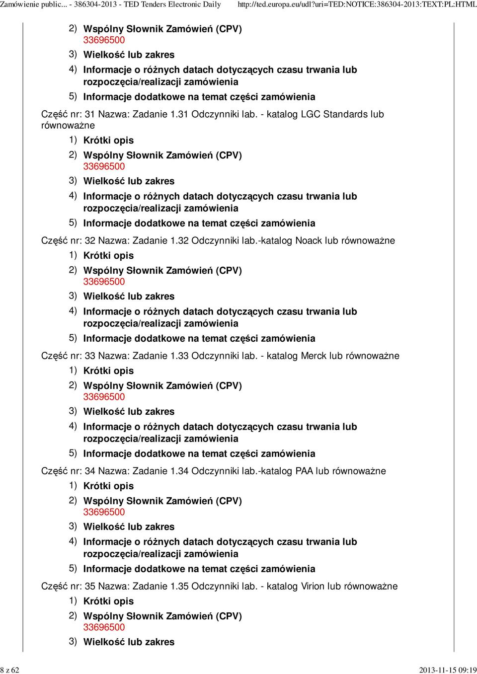 -katalog Noack lub równowaŝne Część nr: 33 Nazwa: Zadanie 1.33 Odczynniki lab.