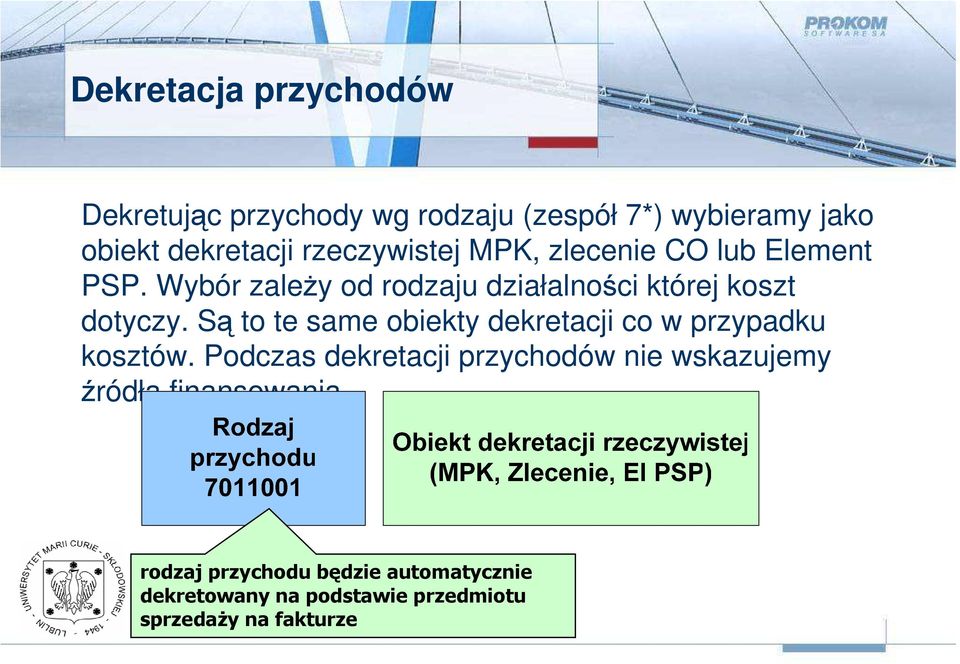 Są to te same obiekty dekretacji co w przypadku kosztów.