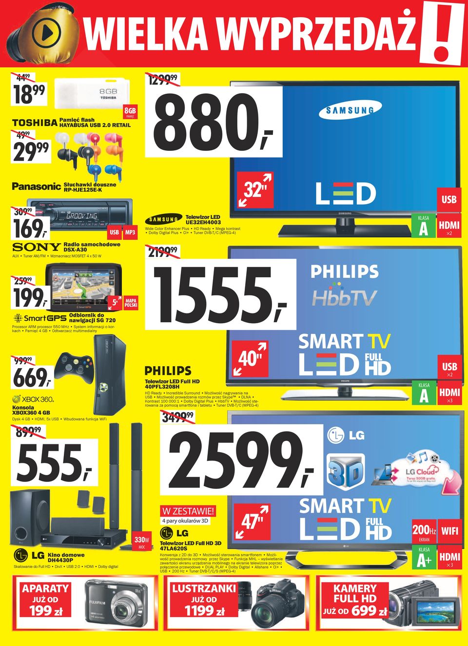 kontrast Dolby Digital Plus CI+ Tuner DVB-T/C (MPEG-4) A 2 259 1, 5" MAPA POLSKI 21 1555, Odbiornik do nawigacji SG 720 Procesor ARM procesor 550 MHz System informacji o korkach Pamięć 4 GB
