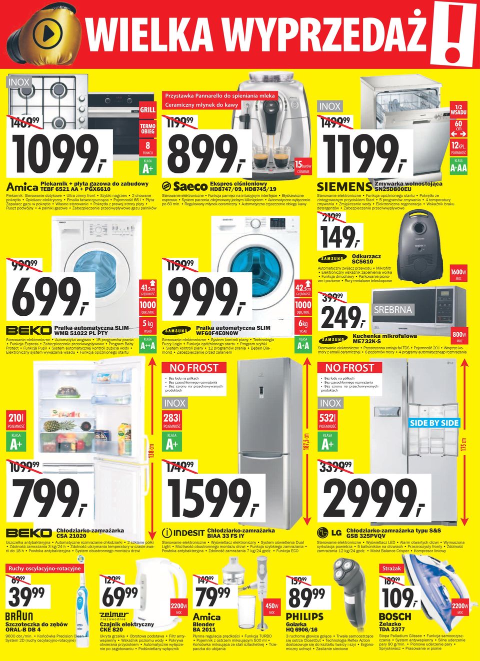 Przystawka Pannarello do spieniania mleka Ceramiczny młynek do kawy 11 8, 15barów CIŚNIENIE Ekspres ciśnieniowy HD8747/09, HD8745/19 Sterowanie elektroniczne Funkcja pamięci na intuicyjnym