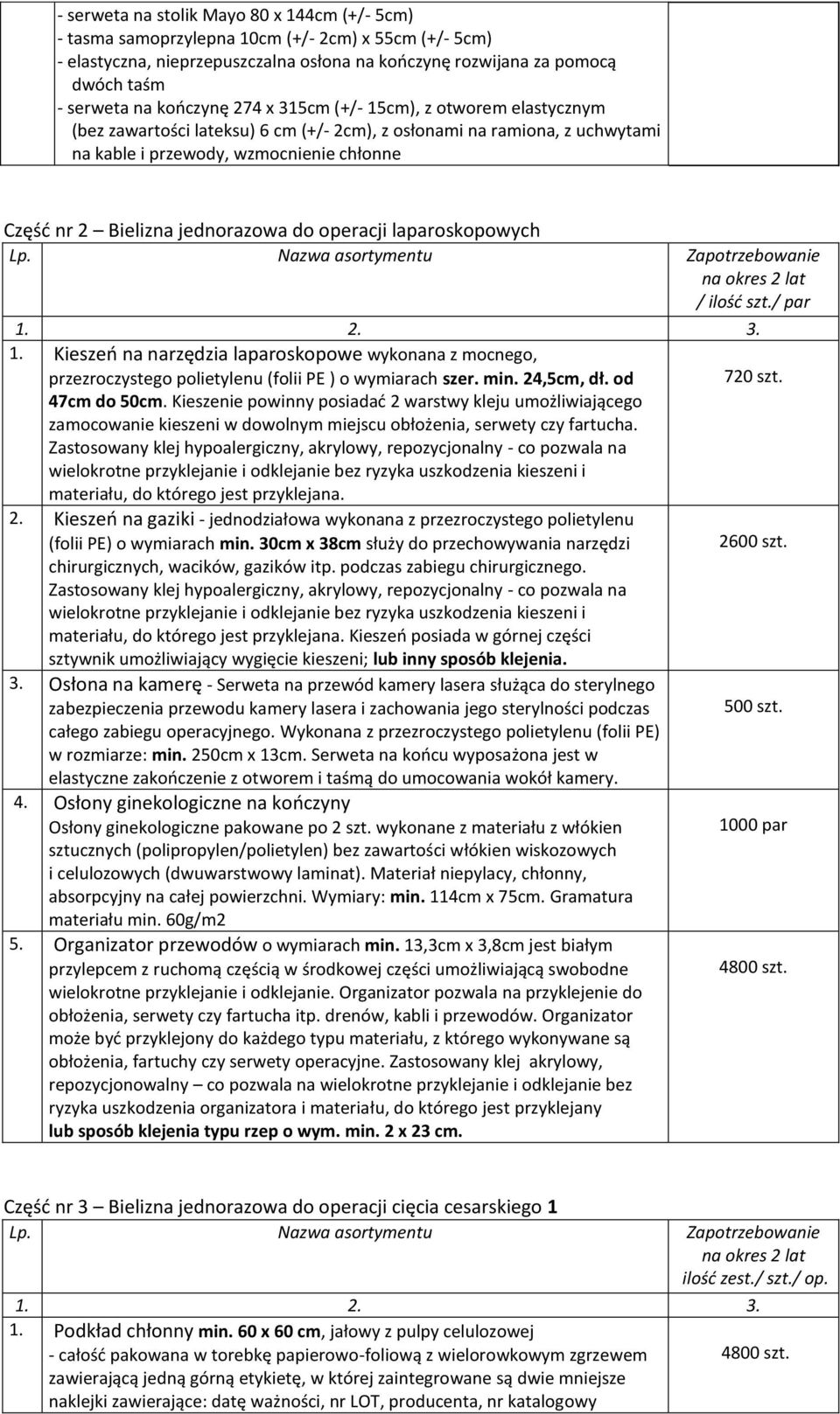 jednorazowa do operacji laparoskopowych / ilość szt./ par 1. Kieszeń na narzędzia laparoskopowe wykonana z mocnego, przezroczystego polietylenu (folii PE ) o wymiarach szer. min. 24,5cm, dł.