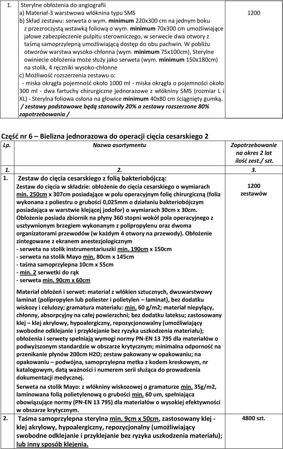 W pobliżu otworów warstwa wysoko-chłonna (wym. minimum 75x100cm), Sterylne owiniecie obłożenia może służy jako serweta (wym.