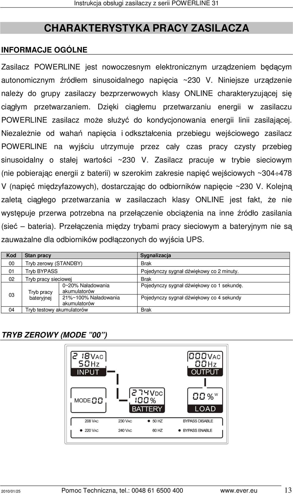 Dzięki ciągłemu przetwarzaniu energii w zasilaczu POWERLINE zasilacz moŝe słuŝyć do kondycjonowania energii linii zasilającej.