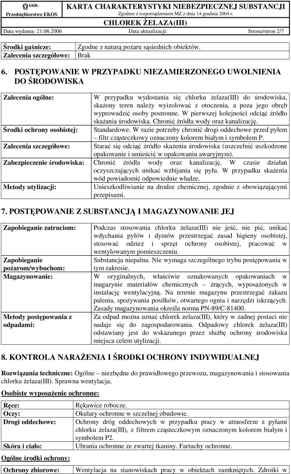 skaŝony teren naleŝy wyizolować z otoczenia, a poza jego obręb wyprowadzić osoby postronne. W pierwszej kolejności odciąć źródło skaŝania środowiska. Chronić źródła wody oraz kanalizację. Standardowe.