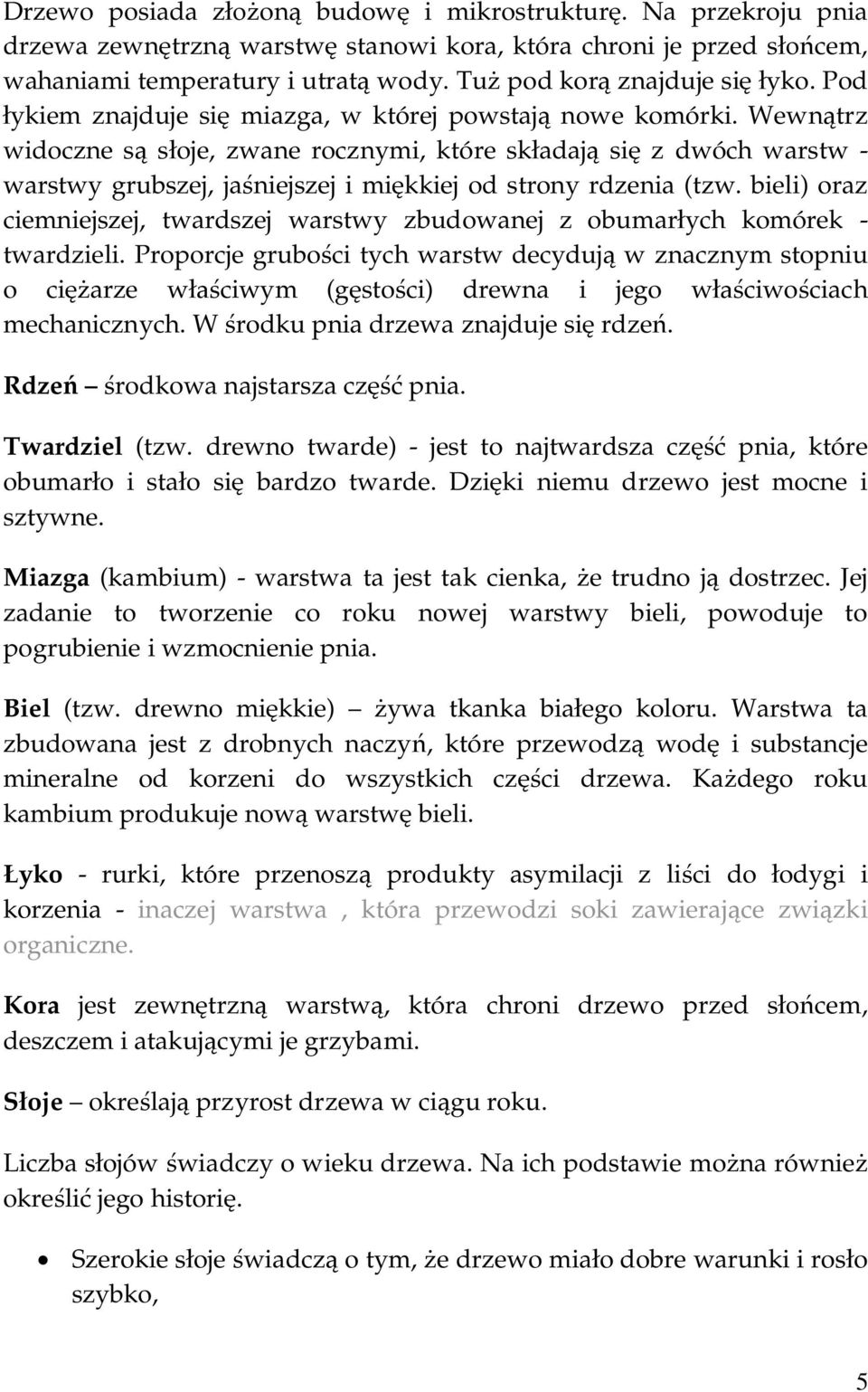 Wewnątrz widoczne są słoje, zwane rocznymi, które składają się z dwóch warstw - warstwy grubszej, jaśniejszej i miękkiej od strony rdzenia (tzw.