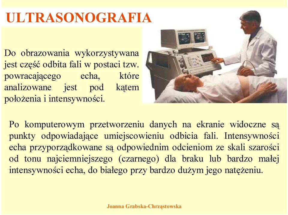 Po komputerowym przetworzeniu danych na ekranie widoczne są punkty odpowiadające umiejscowieniu odbicia fali.