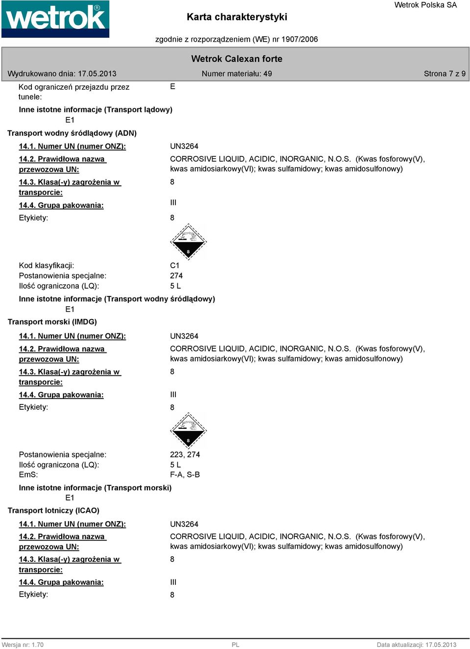 VE LIQUID, ACIDIC, INORGANIC, N.O.S.