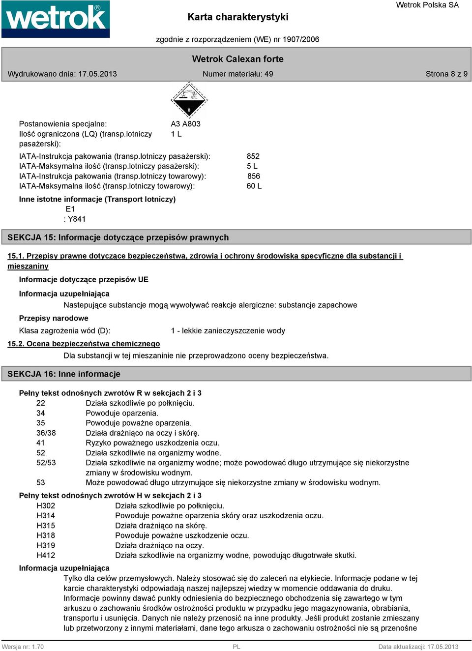 lotniczy towarowy): Inne istotne informacje (Transport lotniczy) E1 