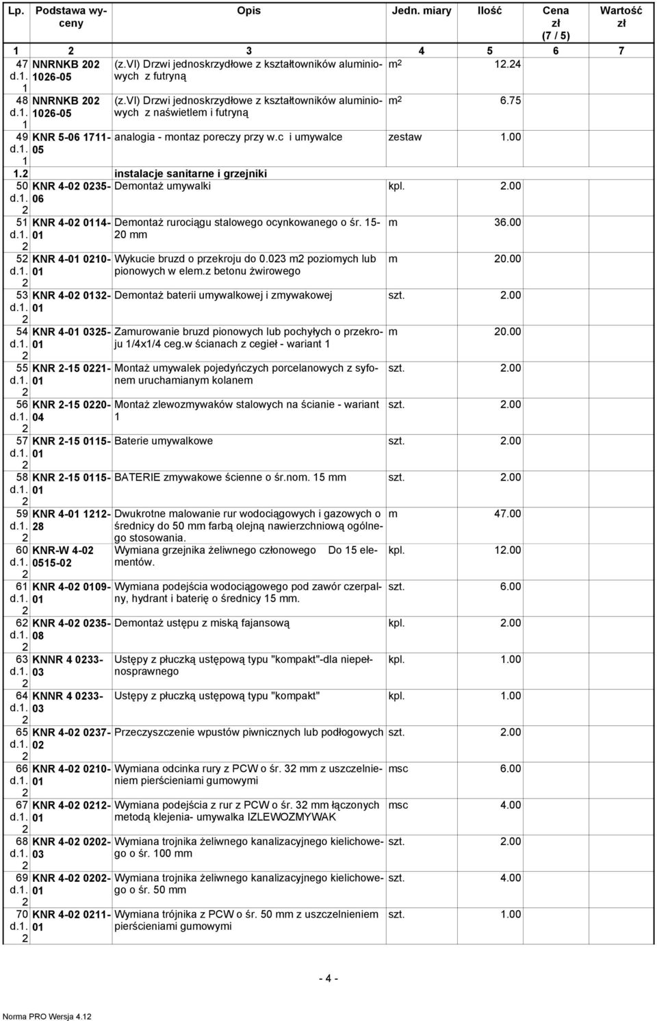 instalacje sanitarne i grzejniki 50 KNR -0 5- DemontaŜ umywalki kpl..00 d.. 06 5 d.. 5 d.. 5 d.. 5 d.. 55 d.. 56 d.. 57 d.. 58 d.. 59 d.. 60 d.. 6 d.. 6 d.. 6 d.. 6 d.. 65 d.. 66 d.. 67 d.. 68 d.