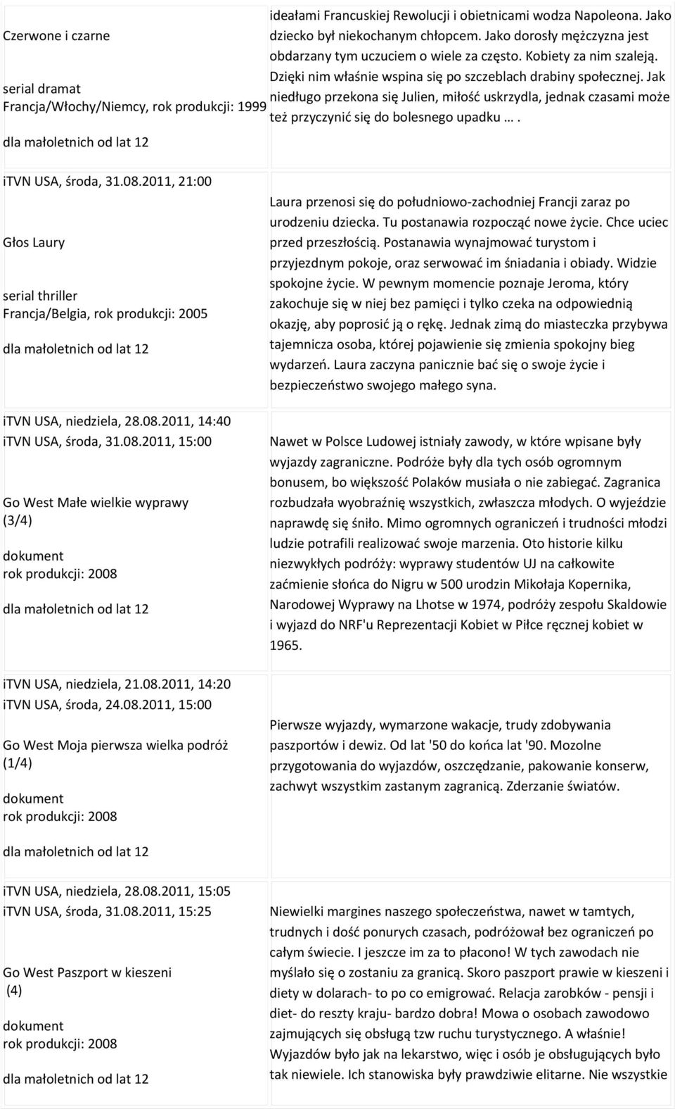 Jak serial dramat niedługo przekona się Julien, miłość uskrzydla, jednak czasami może Francja/Włochy/Niemcy, rok produkcji: 1999 też przyczynić się do bolesnego upadku. itvn USA, środa, 31.08.