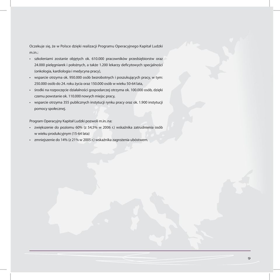 000 osób bezrobotnych i poszukujących pracy, w tym: 250.000 osób do 24. roku życia oraz 150.000 osób w wieku 50-64 lata, środki na rozpoczęcie działalności gospodarczej otrzyma ok. 100.