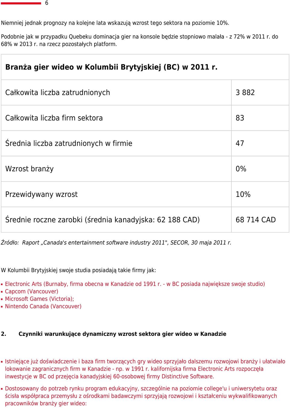 Całkowita liczba zatrudnionych 3 882 Całkowita liczba firm sektora 83 Średnia liczba zatrudnionych w firmie 47 Wzrost branży 0% Przewidywany wzrost 10% Średnie roczne zarobki (średnia kanadyjska: 62