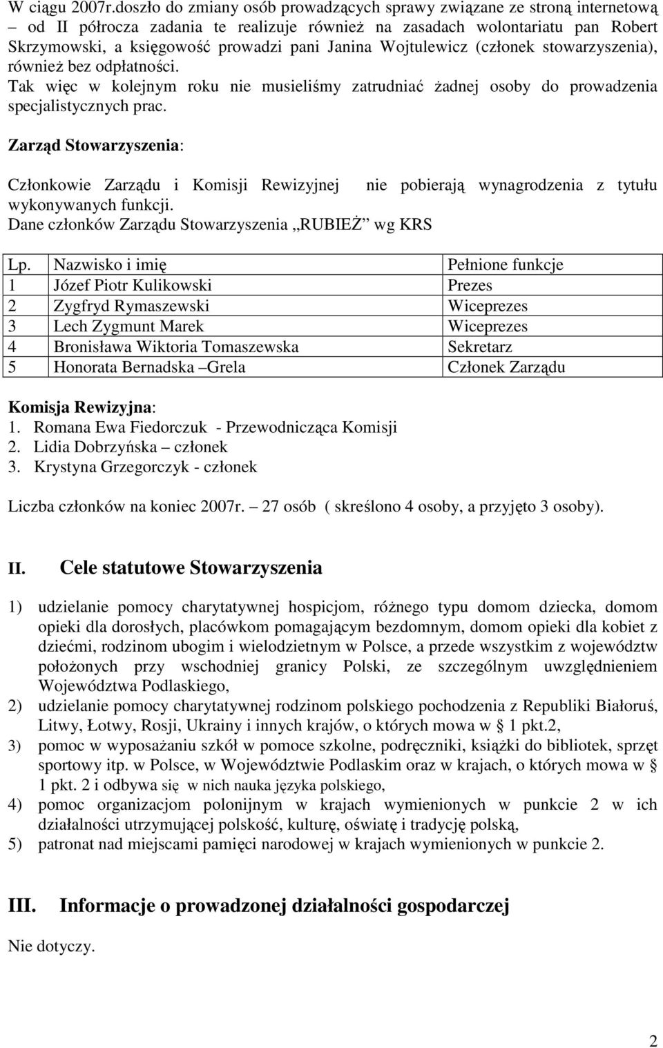 Wojtulewicz (członek stowarzyszenia), równieŝ bez odpłatności. Tak więc w kolejnym roku nie musieliśmy zatrudniać Ŝadnej osoby do prowadzenia specjalistycznych prac.
