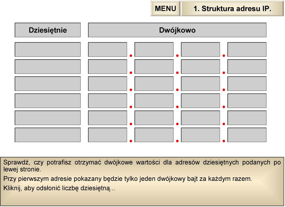 wartości dla adresów dziesiętnych podanych po lewej stronie.