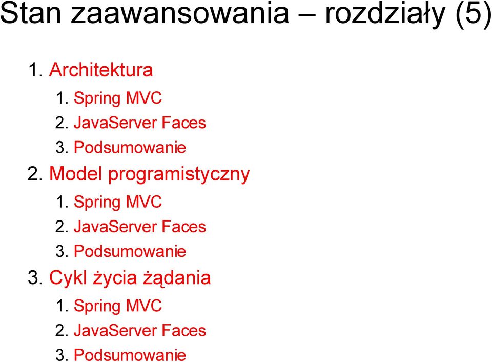 Model programistyczny 1. Spring MVC 2. JavaServer Faces 3.