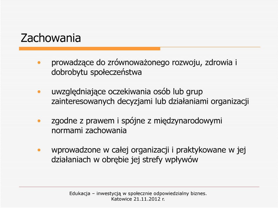 organizacji zgodne z prawem i spójne z międzynarodowymi normami zachowania