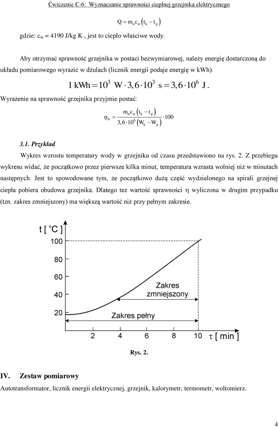 Wyrażenie na srawność grzejnika rzyjmie ostać: mwcw tk t % 6 3,6 10 W W k 100 3.1. Przykład Wykres wzrostu temeratury wody w grzejniku od czasu rzedstawiono na rys. 2.