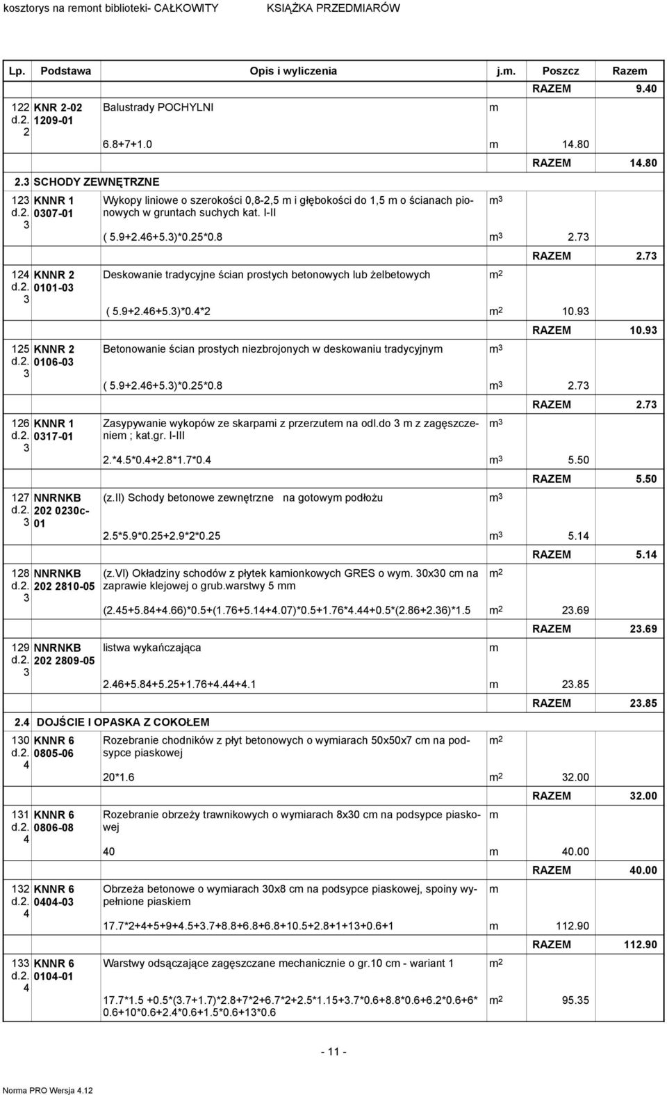 80 Wykopy liniowe o szerokości 0,8-,5 i głębokości do,5 o ścianach pionowych w gruntach suchych kat. I-II ( 5.9+.46+5.3)*0.5*0.8 3.