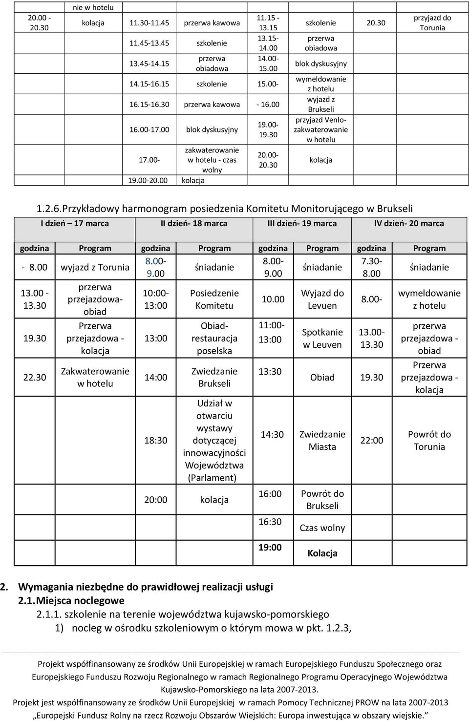 30 obiadowa blok dyskusyjny wymeldowanie z hotelu wyjazd z Brukseli przyjazd Venlozakwaterowanie w hotelu kolacja przyjazd do Torunia 1.2.6.