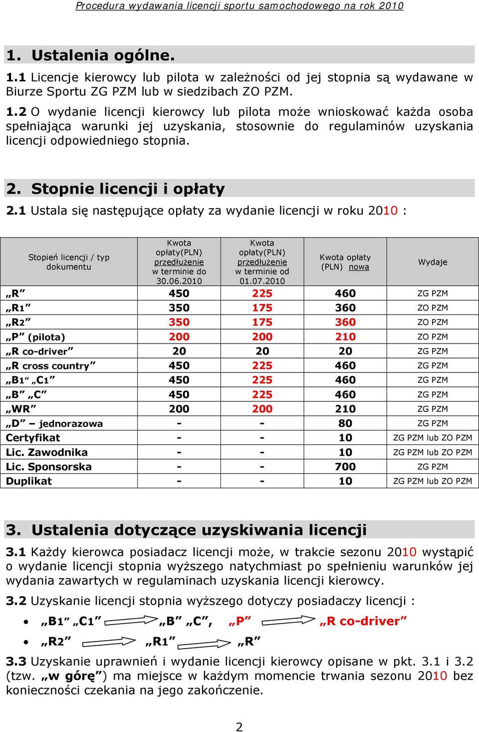 2010 Kwota opłaty(pln) przedłużenie w terminie od 01.07.