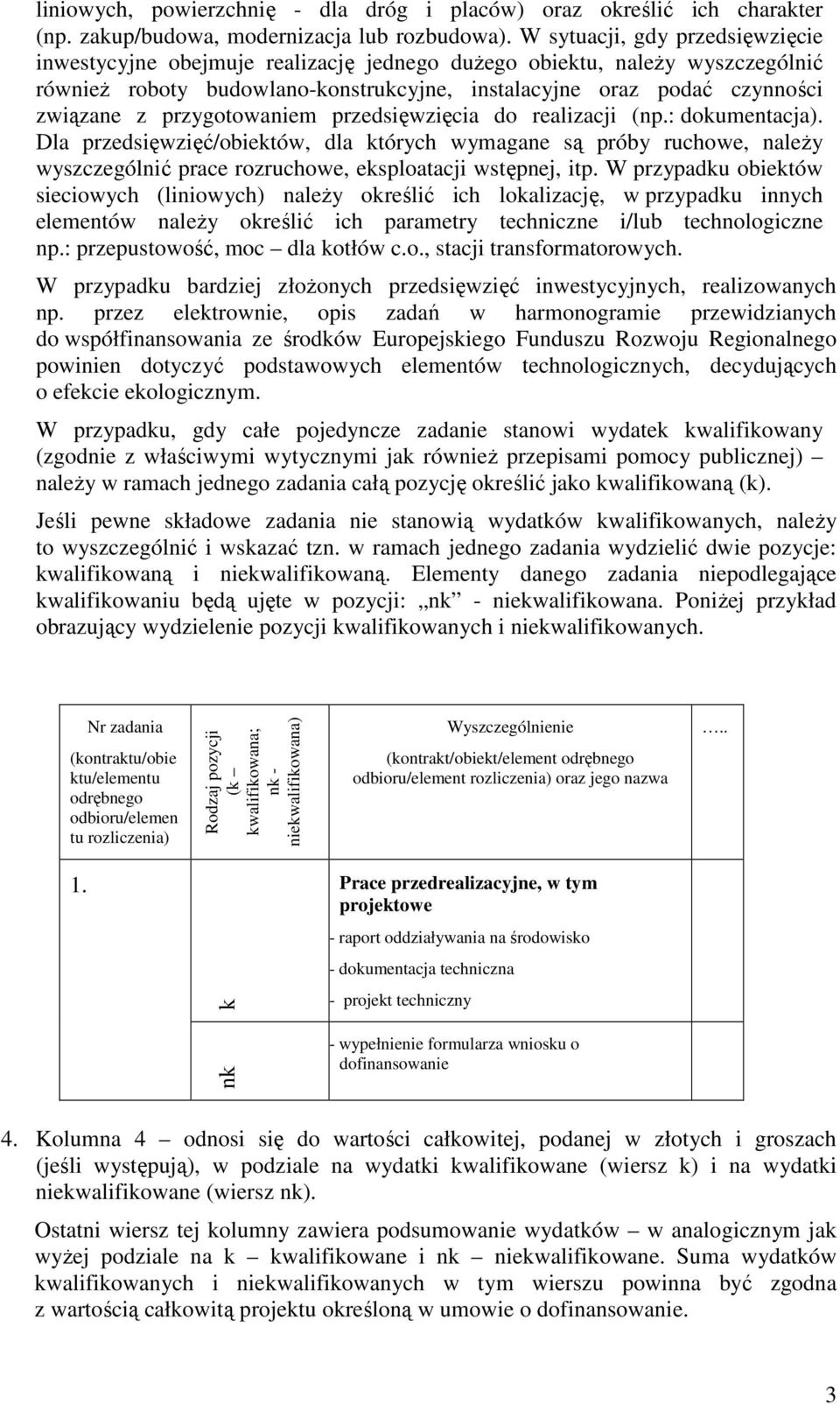 przygotowaniem przedsięwzięcia do realizacji (np.: dokumentacja). Dla przedsięwzięć/obiektów, dla których wymagane są próby ruchowe, należy wyszczególnić prace rozruchowe, eksploatacji wstępnej, itp.