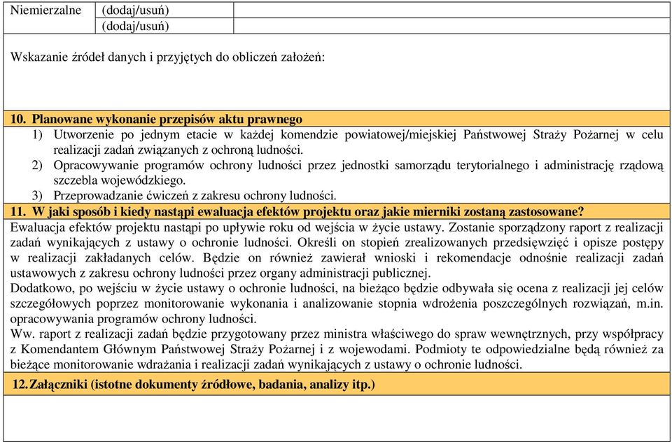 2) Opracowywanie programów ochrony ludności przez jednostki samorządu terytorialnego i administrację rządową szczebla wojewódzkiego. 3) Przeprowadzanie ćwiczeń z zakresu ochrony ludności. 11.