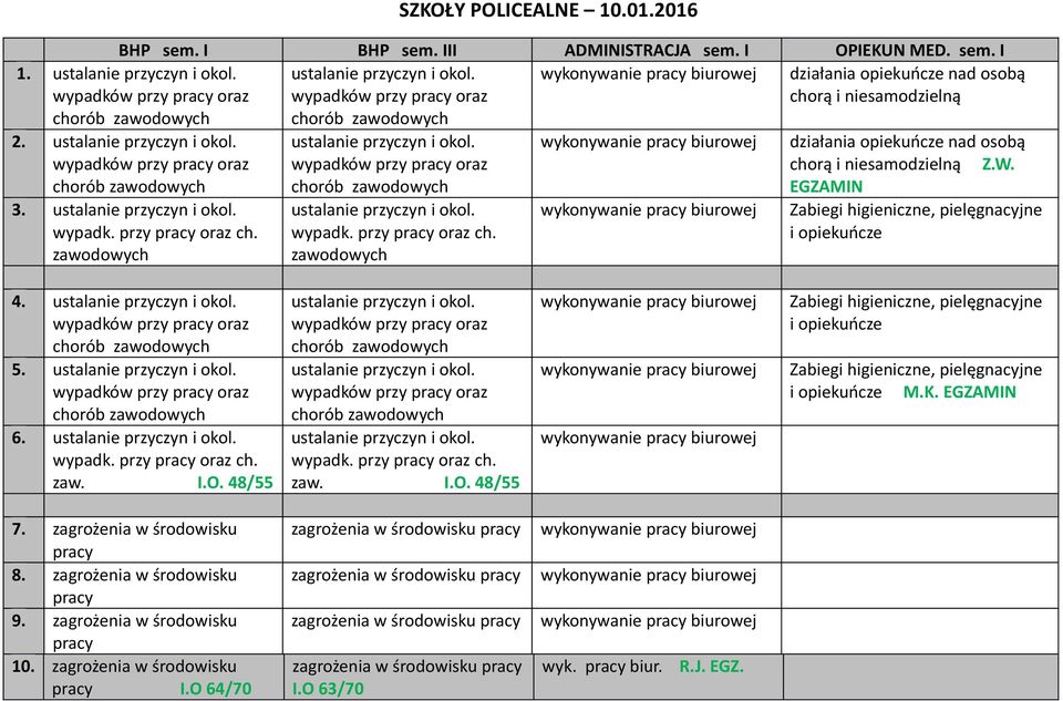 W. EGZAMIN i opiekuńcze 4. wypadków przy oraz 5. wypadków przy oraz 6. wypadk. przy oraz ch. zaw. I.O. 48/55 wypadków przy oraz wypadków przy oraz wypadk. przy oraz ch. zaw. I.O. 48/55 wykonywanie biurowej wykonywanie biurowej wykonywanie biurowej i opiekuńcze i opiekuńcze M.