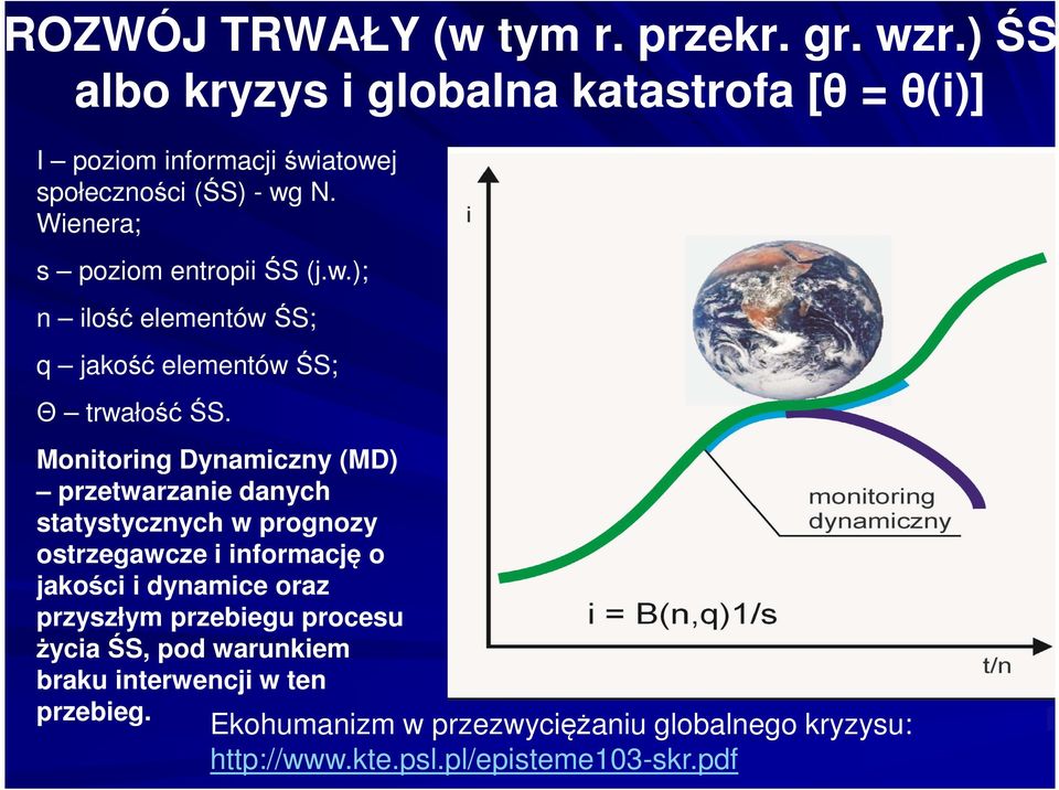 Wienera; s poziom entropii ŚS (j.w.); n ilość elementów ŚS; q jakość elementów ŚS; Θ trwałość ŚS.