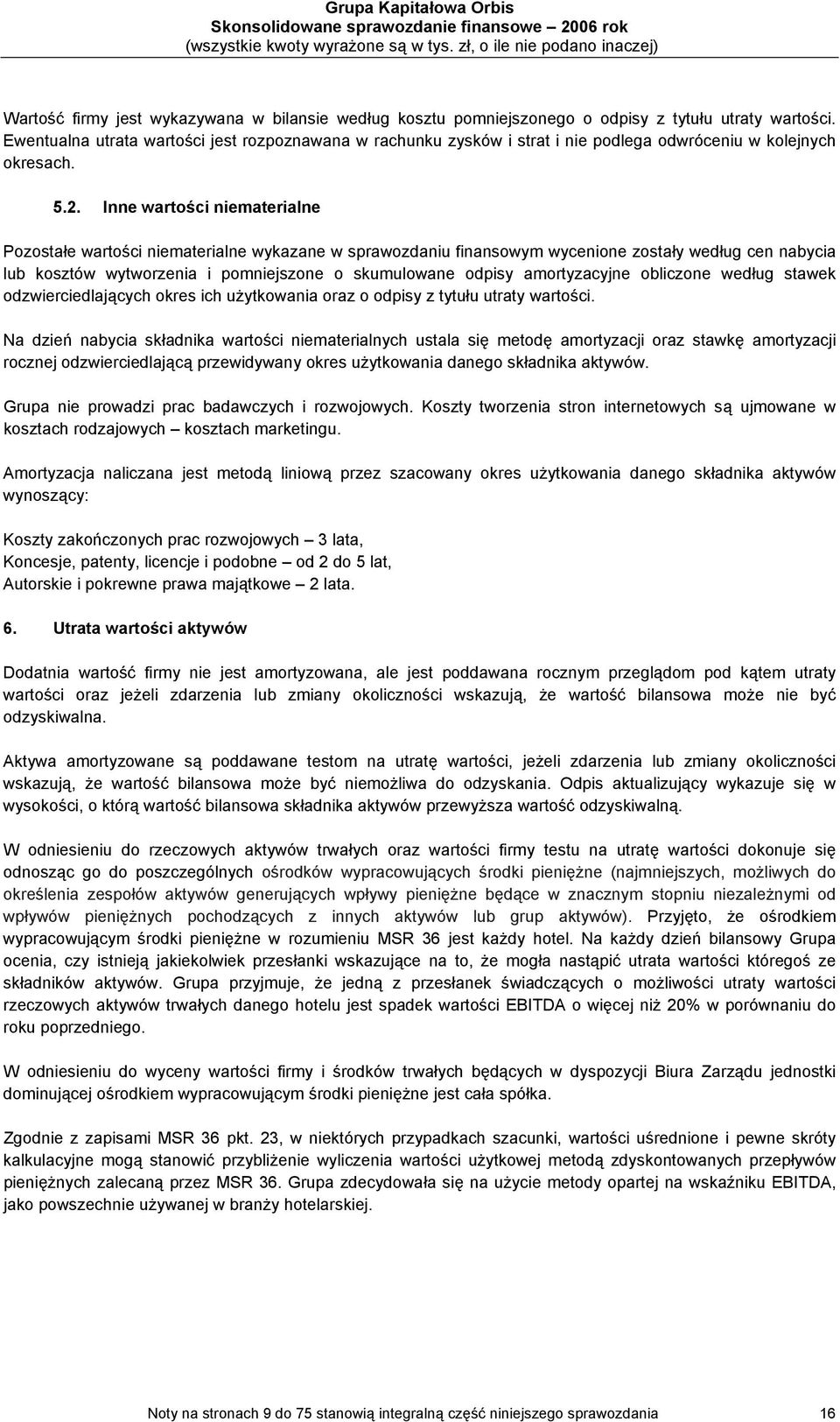 Inne wartości niematerialne Pozostałe wartości niematerialne wykazane w sprawozdaniu finansowym wycenione zostały według cen nabycia lub kosztów wytworzenia i pomniejszone o skumulowane odpisy